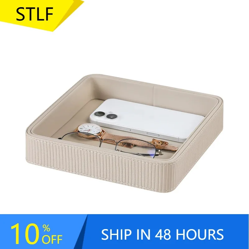 XMSJ Luxury Leather Storage Tray Desktop Organizer Storage Box For Small Items Keys Glasses Jewelry Storage