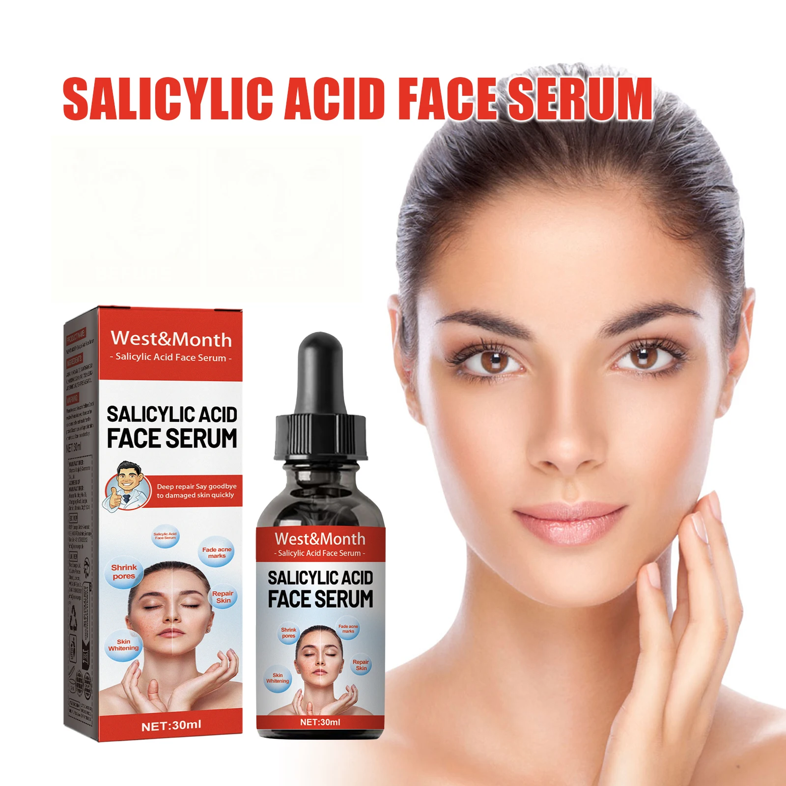 Salicylic Acid Facial Serum Firming Lifting Brighten Skin Tone Shrinks Pores Moisturizing Niacinamide Korean Skin Care Products