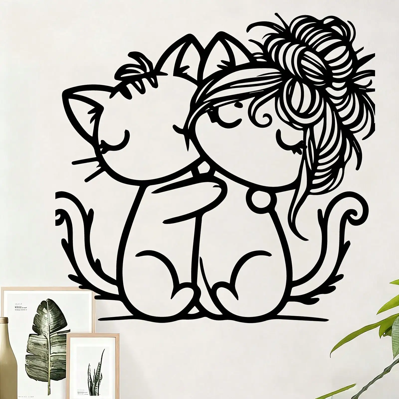 CIFBUY Wrought Iron Cat Wall Decor, Cute Hugging Cat Metal Art Heart Shape, Powder Coated Rustic Farmhouse Home Ornament Gift