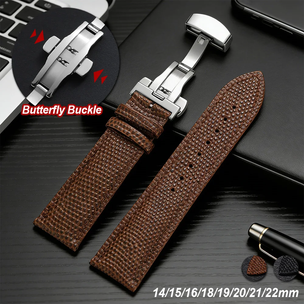 

Lizard Print Leather Watch Band 14mm 16mm 18mm 19mm 20mm 21mm 22mm Strap Black Brown Bracelet Belt Men Women Watch Accessories