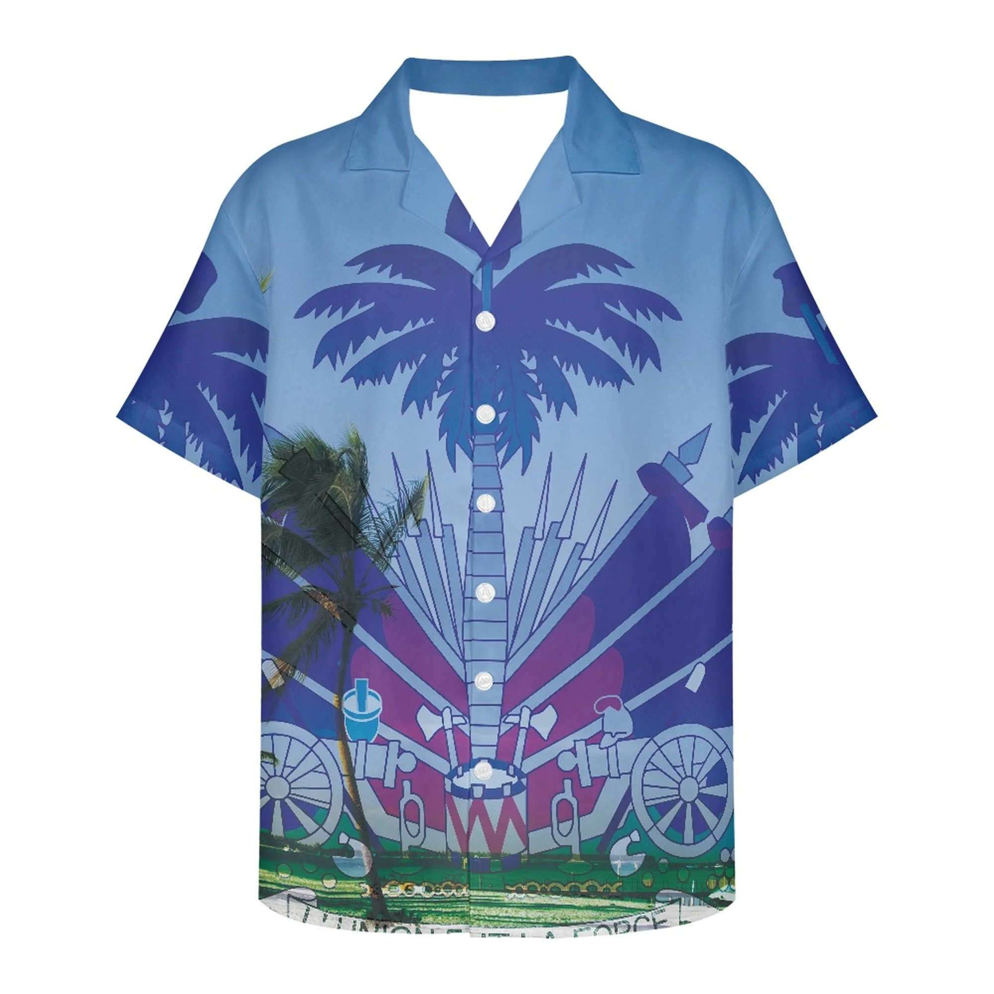 

Shirt Men Polynesian Style Short Sleeve Casual V-neck Fashion Trend Single Breasted Cardigan Haitian Flag Haute Couture Summer