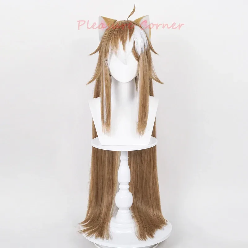 qq023Genshin Impact Miss Hina Gradient Synthetic Heat Resistant Ms. Gorou Cosplay Wig With Plush ears