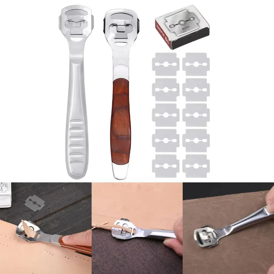 Fenrry herramienta de corte de cuero borde Skiver biselador de cuero herramientas de recorte DIY pala profesional cuchillo de cuero con 10 cuchillas