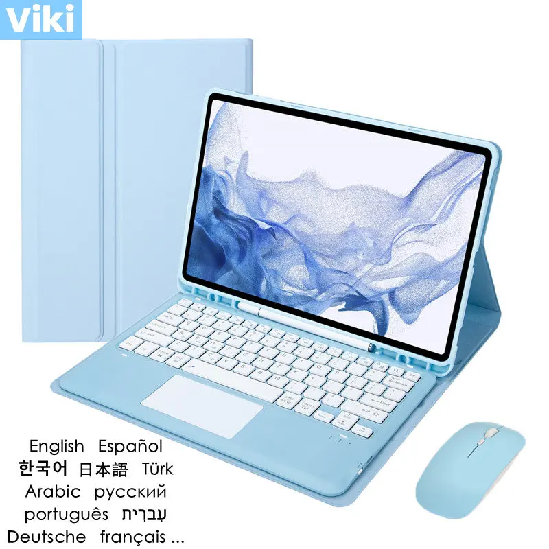 

For Samsung Galaxy Tab S8 S7 Plus S7 FE 12.4 Case Touchpad Keyboard Russian Spanish Arabic Hebrew Korean Portuguese Keyboard