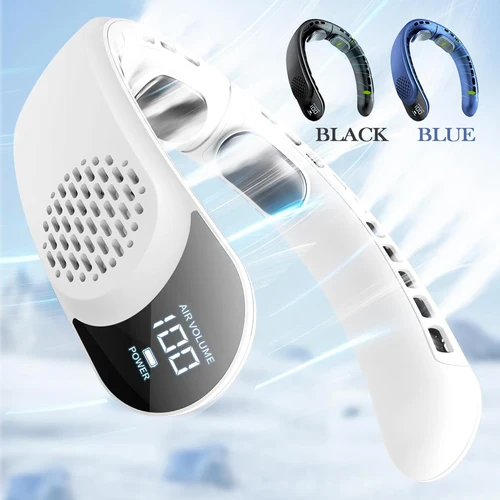 Ventilador de cuello 4 Turbo, Enfriador de cuello plegable, batería de 4000 mAh, Ventilador de viento portátil sin aspas, Ventilador recargable tipo C de 3 velocidades