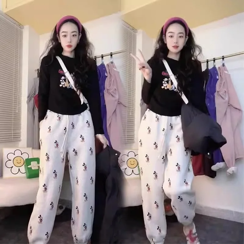 

plus Size Women's Fce Lined Printed Cartoon Patterned Pants High Waist Loose Fit Casual Trousers for Autumn Winter