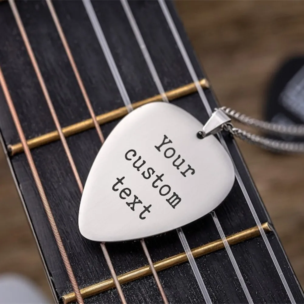 Custom Engraved Heart Guitar Pick Necklace Gold Plated Personalized Text Name Necklace Musician Music Gift