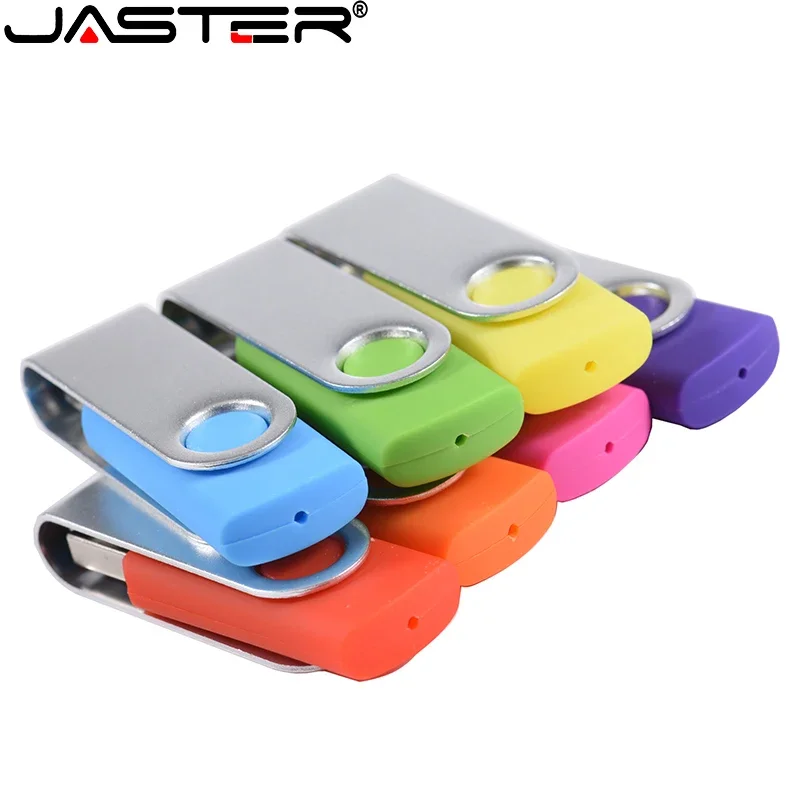 JASTER Colorful Rotatable Pen Drive 128GB 100% Real Capacity USB Flash Drive 64GB Free Key Chain Memory Stick 32GB Business Gift