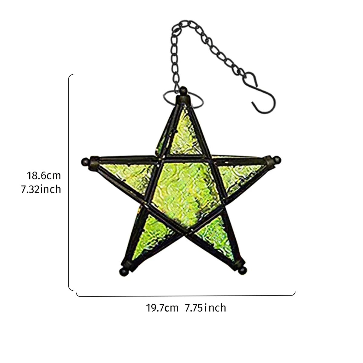 1PC Wrought Iron Stained Glass Five-pointed Star Hanging Candle Holder, Suitable for Home, Restaurant Decoration and Gift Giving
