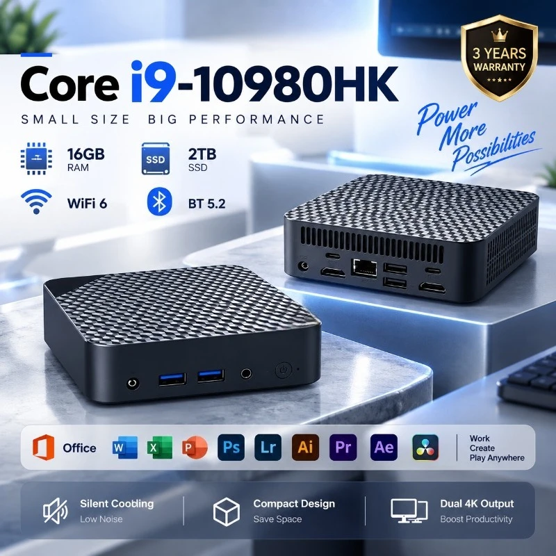 Core i9‑10980HK High‑Performance Pocket Gaming Mini Desktop PC 16GB RAM 1TB 2TB SSD WiFi6 4KHD Top‑Tier Home PC
