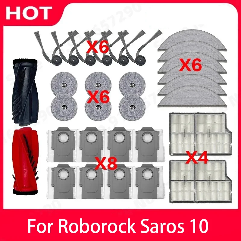 Compatible for Roborock Saros 10 Accessories Main Side Brush Hepa Filter Dust Bag Mop