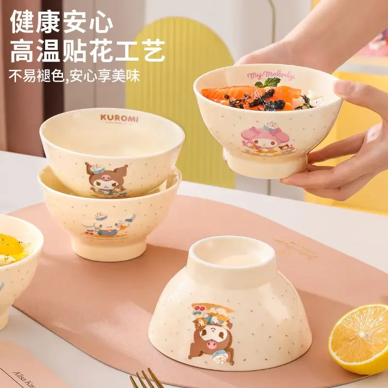 

Sanrio Cinnamoroll Anime Kawaii Ins Rice Bowl Cute My Melody Cartoon Kuromi Household Ceramic Soup Bowl Tableware Gifts