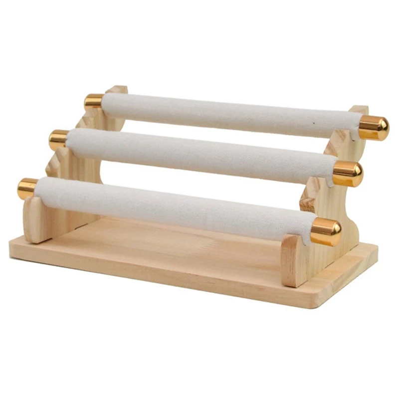 NEW-2X حامل عرض مجوهرات خشبي من 3 طبقات، حامل عرض مجوهرات على شكل حرف T ومنظم باللون الأبيض