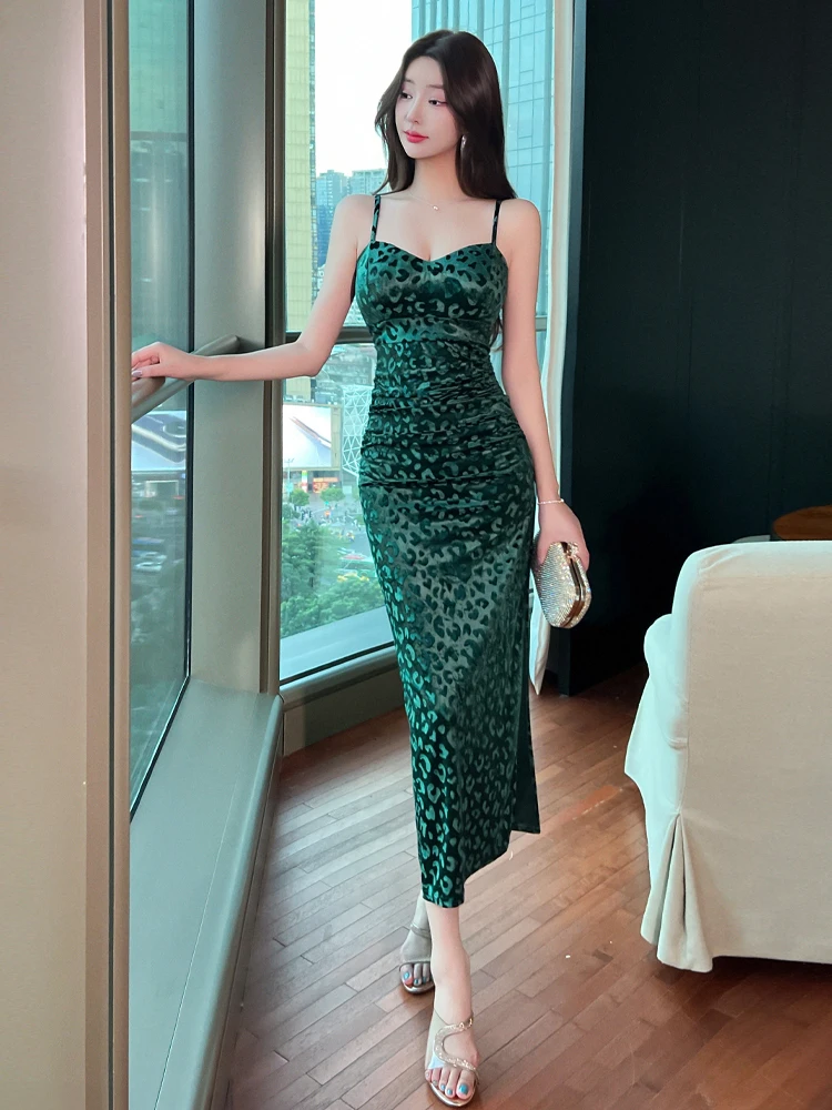 

Бархатное длинное платье с леопардовым принтом в стиле ретро, сексуальное облегающее платье Ele для женщин 8-24 лет