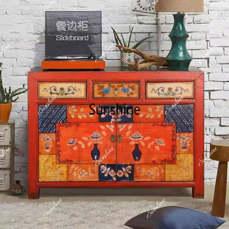 Chinese solid wood furniture foyer cabinet retro entrance cabinet