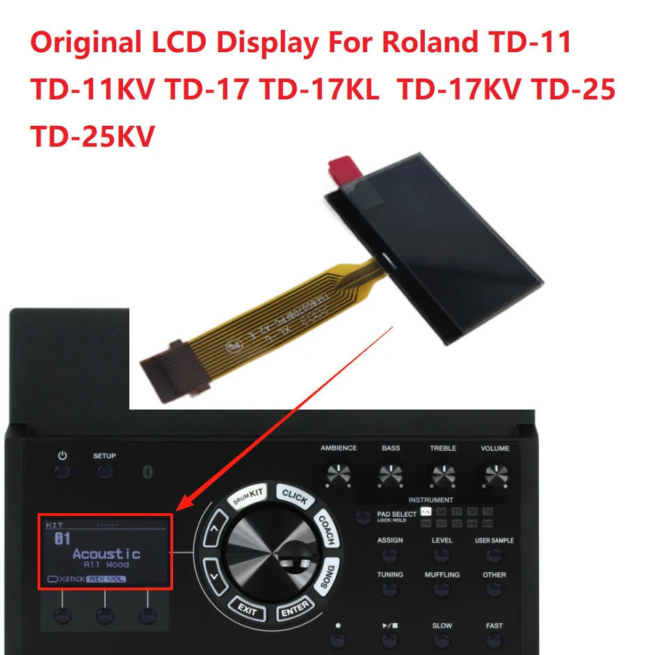 Original LCD Display For Roland TD-11 TD-11KV TD-17 TD-17KL  TD-17KV TD-25 TD-25KV RD-88 Matrix Screen Repair （No backlight）