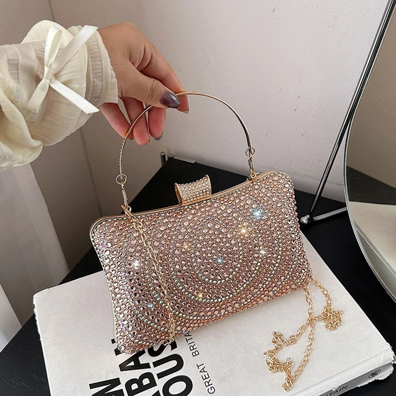 

Luxury Women's Evening Bag Sparkling Rhinestone Handbag Fashion Chain Crossbody Bag Elegant Wedding Dress Party Banquet Clutch