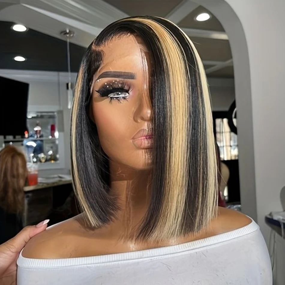 Highlight Bob Wig Colored Human Hair Wigs Brazilian Straight Lace Front Wig For Women Honey Blonde P1/27 Bob Lace Frontal Wig