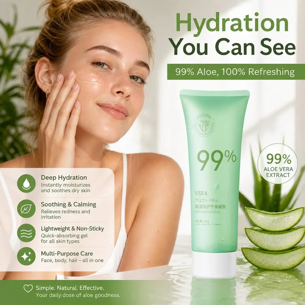 99% Aloe Vera Gel Soothing Moisturizing Cream Oil Control Acne Sunburn Repair After Sun Skin Care 100g