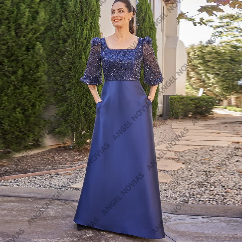 

Navy Blue Satin Mother of the Bride Dresses with Pockets Customized Robes Invitee Mariage Vestido Para Madre De La Novia 2026