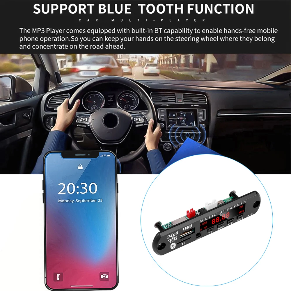 DC 9V 12V Bluetooth 5.0 Car Kit Wireless MP3 Decoder Board Audio WMA Car Music Player Module Lossless Audio USB AUX TF Radio