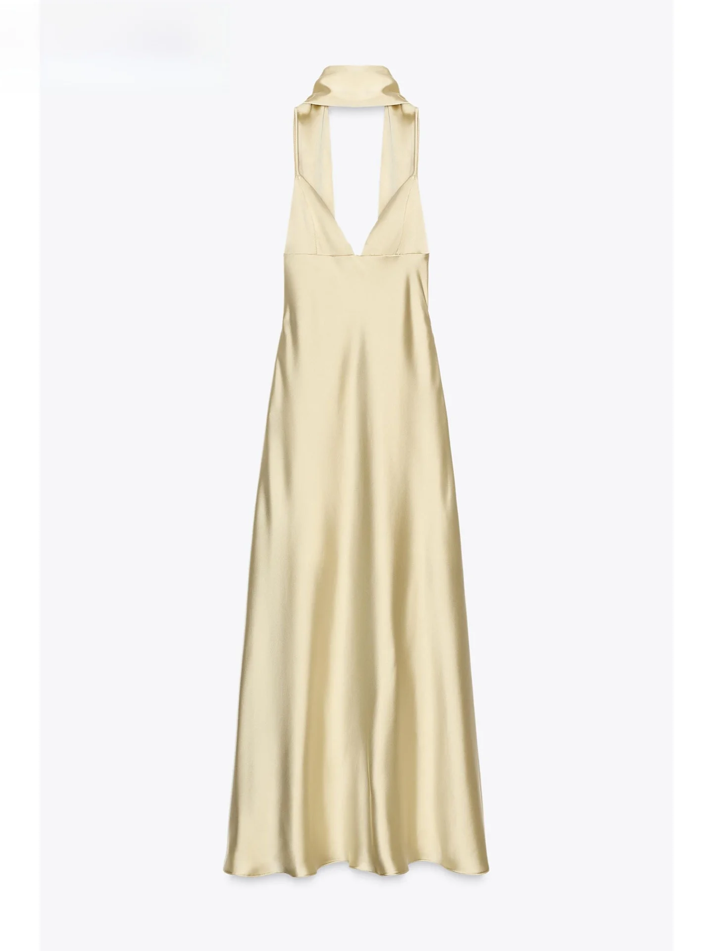 ZAPRHA 2025 مثير Faion رقيقة الحرير الساتان طويل الدكتور وشاح خفيفة الوزن Ele V-ne الصيف ثوب المرأة قسط Quali Dr #1