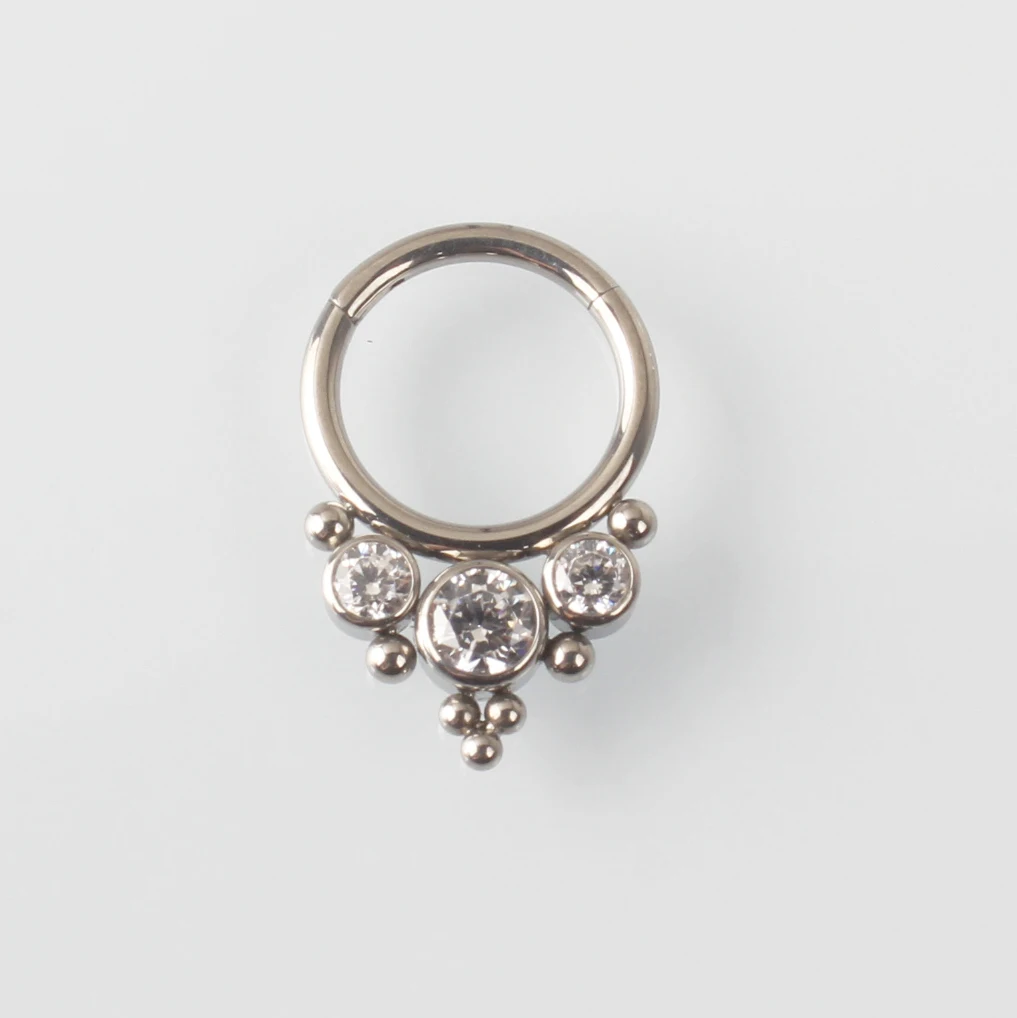 ASTM F136 Titanium Bezel Set CZ  with Beads Clusters Hinged Segment Rings Nose Piercing Jewelry