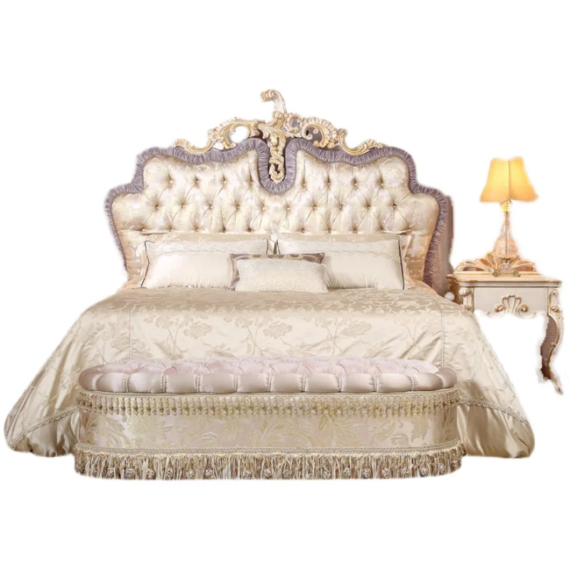 

#Solid wood bed, fabric bed, French courtyard, luxurious handmade carving, vintage and worn-out bedroom, princess bed