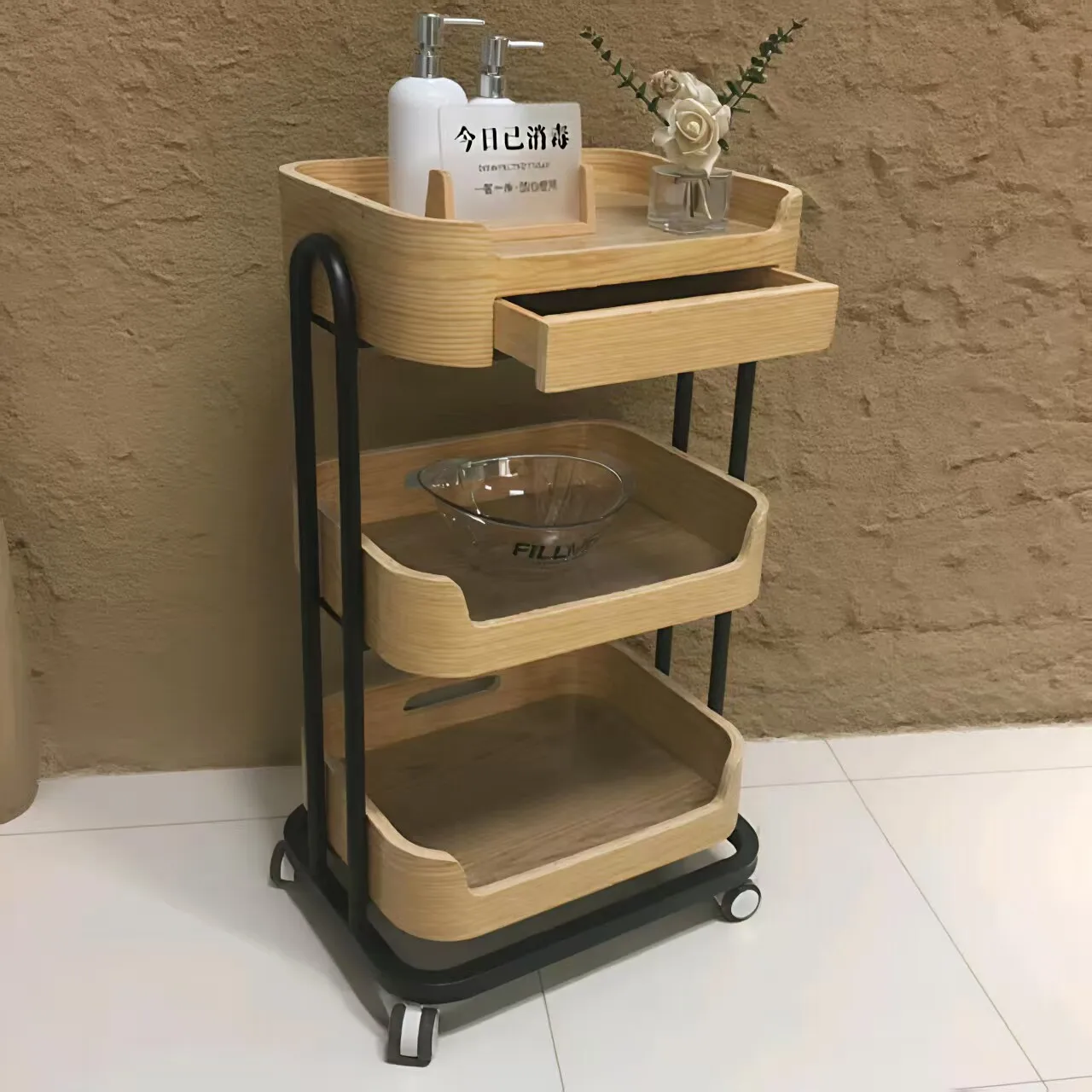 High-end beauty trolley, beauty salon special  cart, mobile drawer rack, tattoo embroidery SPA solid wood trolley