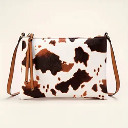 Vintage Style Cow Pattern Crossbody Bags For Women Casual Small Shoulder Bag Phone Pocket