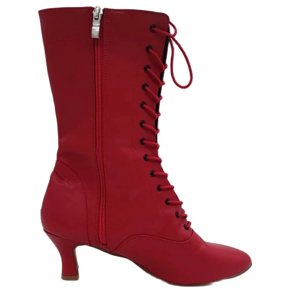 Ragazze nuove scarpe da ballo latino donna 7cm tacco spesso rosso stivali da ballo latino sandali con punta chiusa scarpe da ballo stivali da ballo moda donna