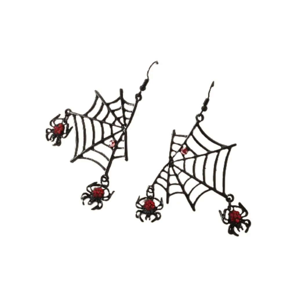 Fashion Punk Spider Web Earrings Rhinestone Gothic Halloween Earrings Exaggerated Trendy Spider Pendant Earrings Gift