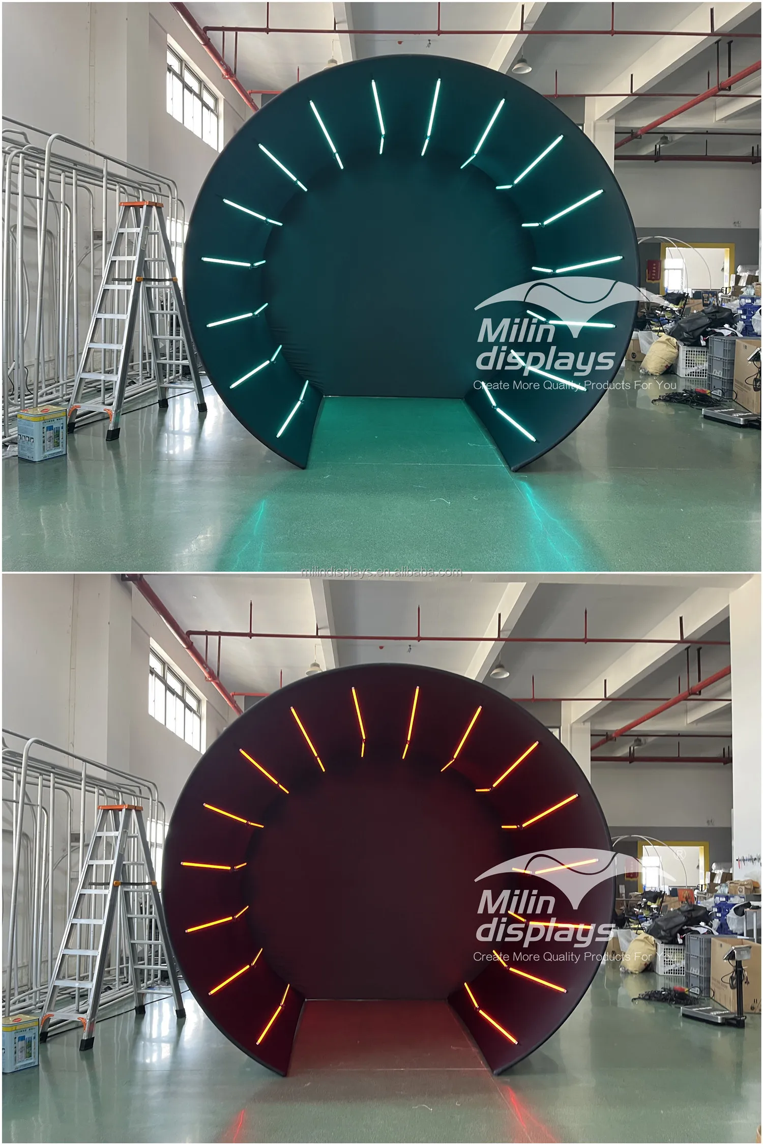 Custom Printed Pop up Half Circle Photo Booth Enclosure Backdrop All Black Fabric RGB Led Tunnel for Wedding Party Event