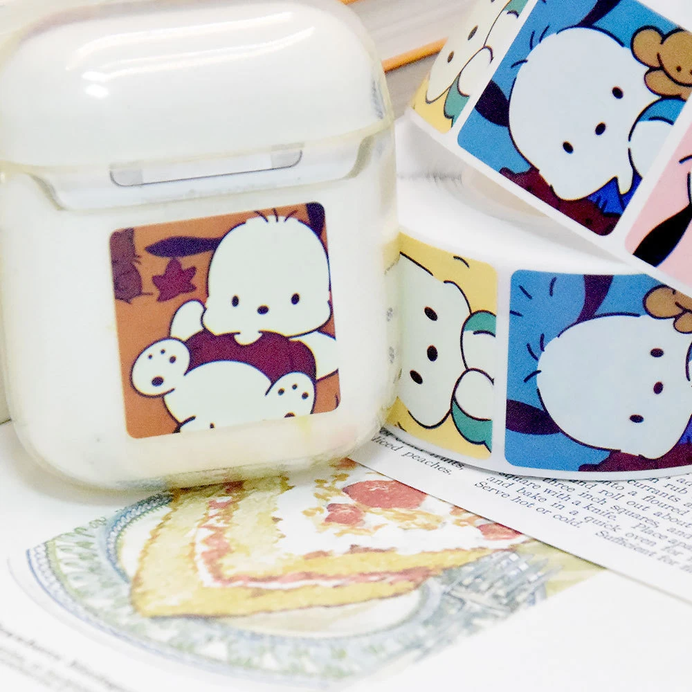 500 uds/rollo de pegatinas bonitas de Anime Sanrio Pochacco, pegatinas de dibujos animados DIY para ordenador portátil, pegatina de sellado de decoración Kawaii, juguetes de regalo de recompensa para niños