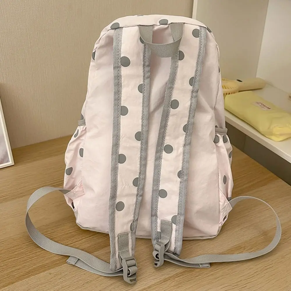 Cute Sweet Polka Dot Backpack Minimalist Large Capacity Nylon Rucksack Embroidered Cat Lightweight Student School Bag Commute