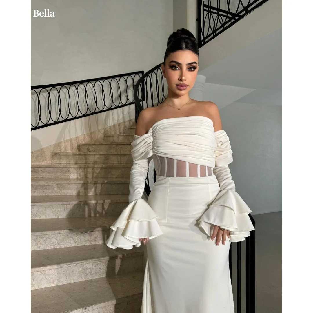 

Bella Customized White Bell Sleeves Off The Shoulder Mermaid robes de soirée Backless Party Dresses Floor-Length Prom Dress 2025