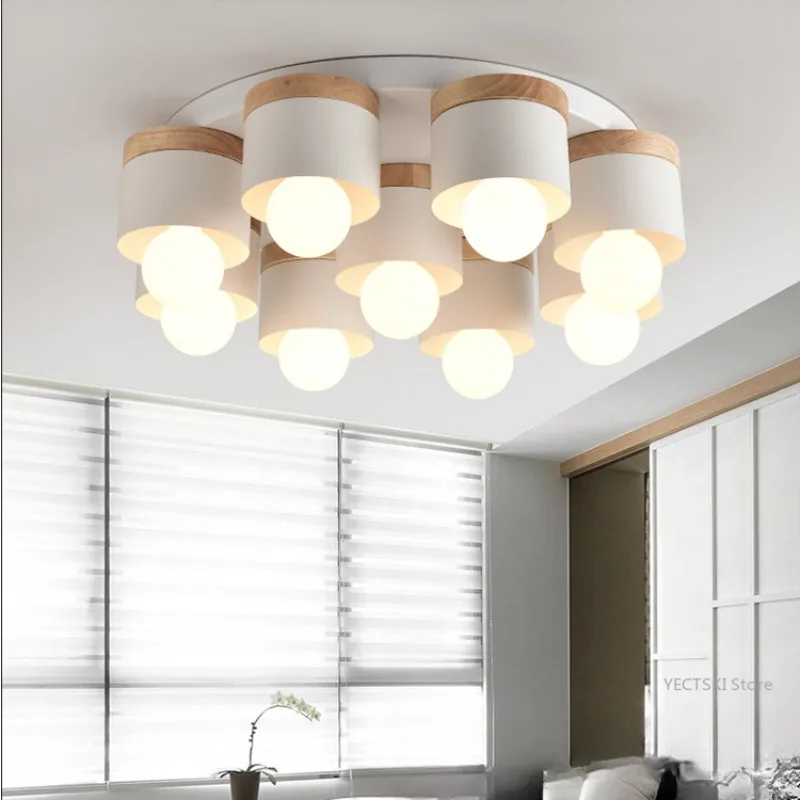 Nordic woodcraft chandelier, grand hall lighting, creative bedroom circular lighting, original woodcraft living room