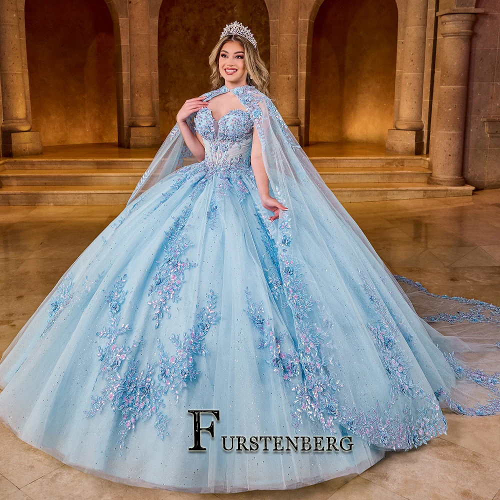 FURSTENBERG Bespoke Corest Quinceanera Dresses for 15 T Cape Appliques Strapless Ball Gown Party Dress Vestido De 15 Customized