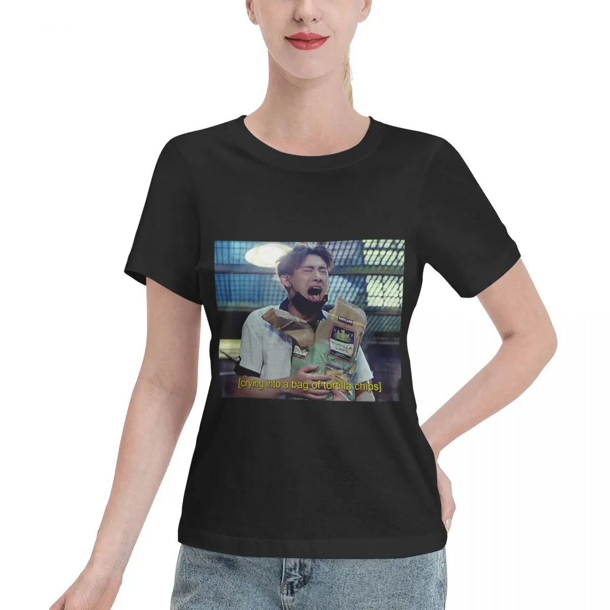 Reliable Item Wonho Emotionally Eating Tortilla Chips Women's T-shirt Office Wear Non Shrink Tshirt