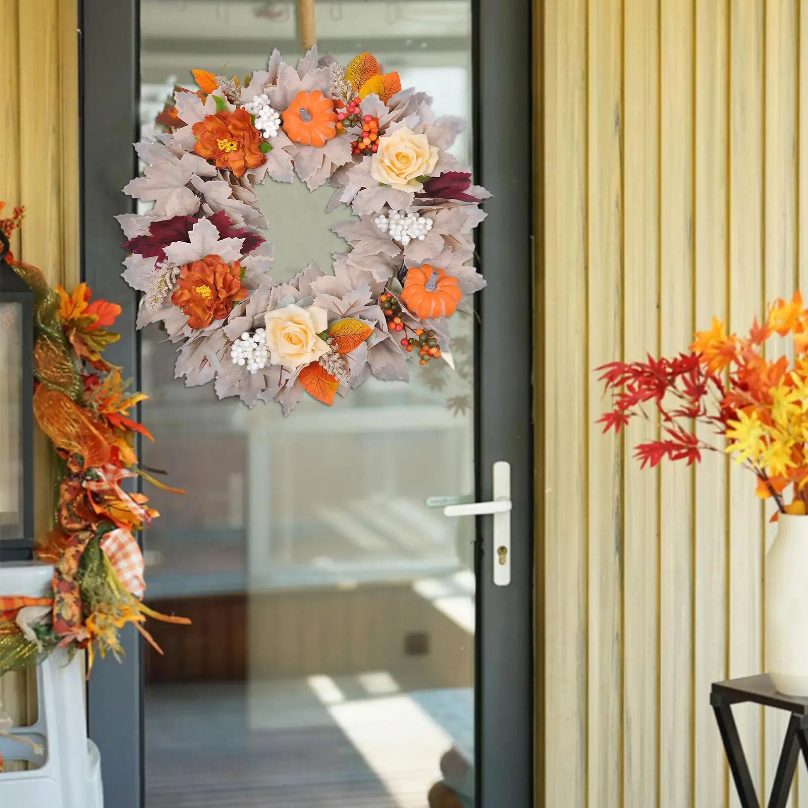 

Осенний дверной венок 18-дюймовый осенний декор для дверей с кленовыми листьями, праздничные украшения для школьного общежития, офиса, квартиры, дома
