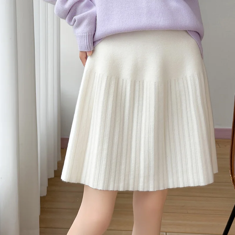 Best Selling Short Pleated Skirt Women Knitted Elastic Waist Skirt 100% Cashmere Umbrella Skirt Soft Autumn and Winter