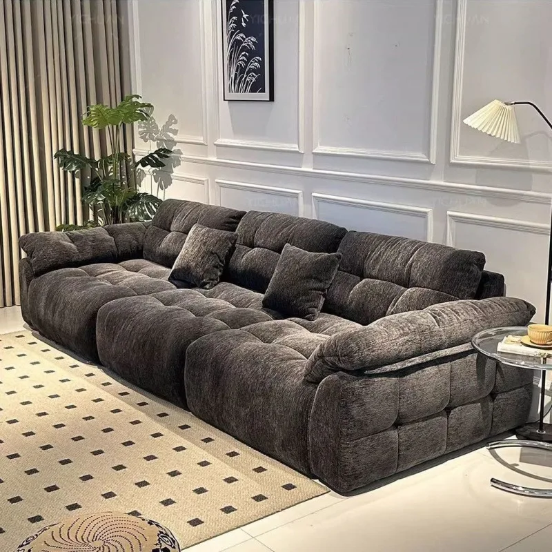Super wide adjustable cloud sofa chenille down matte cloth wide sitting deep lazy function sofa wood