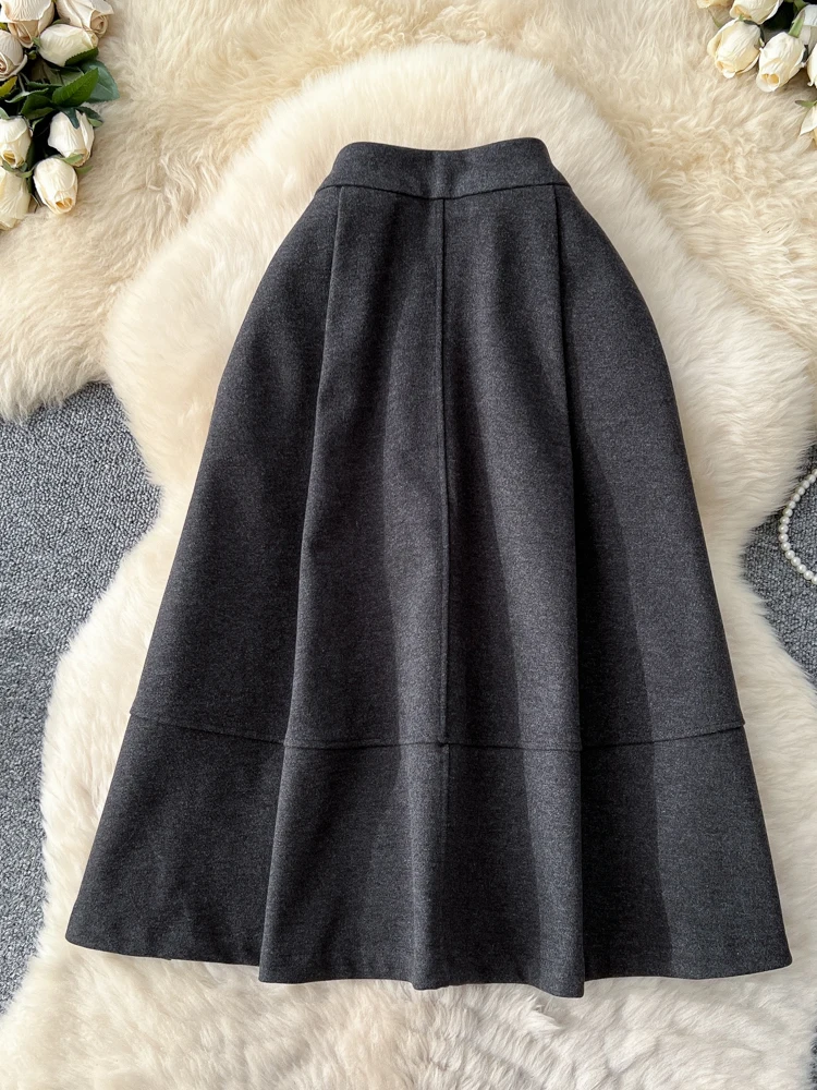 กระโปรงทรงเอเอวสูงสไตล์เกาหลีสำหรับผู้หญิง ดีไซน์ช่วยให้ดูผอมเพรียว ความยาวปานกลาง ผลิตจากเส้นใยโพลีเอสเตอร์ ทรงพอดีตัว