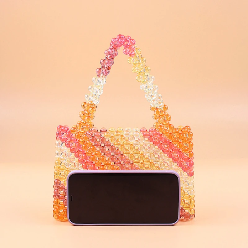 Petit sac à main en gelée fraîche, acrylique fait à la main perlé Transparent, sacs à épaule rayés colorés pour dames, pochette fourre-tout