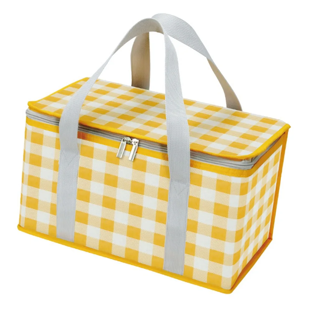 Aluminum Foil Insulated Picnic Bag Thermal Insulated Red Yellow Cooler Tote Bag Gingham Pattern Foldable Foldable Picnic Basket