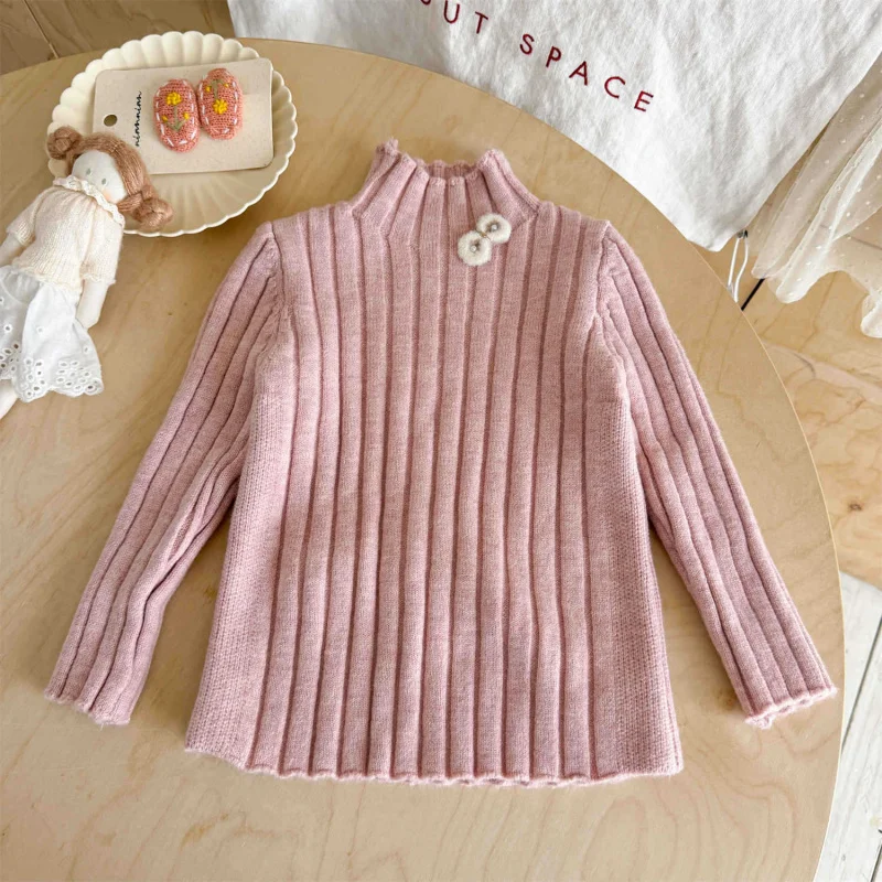 01-Girls' Thickened Sweater for Autumn and Winter2025New Children's Knitted Sweater Baby Winter Half Turtleneck Base Shirt Top