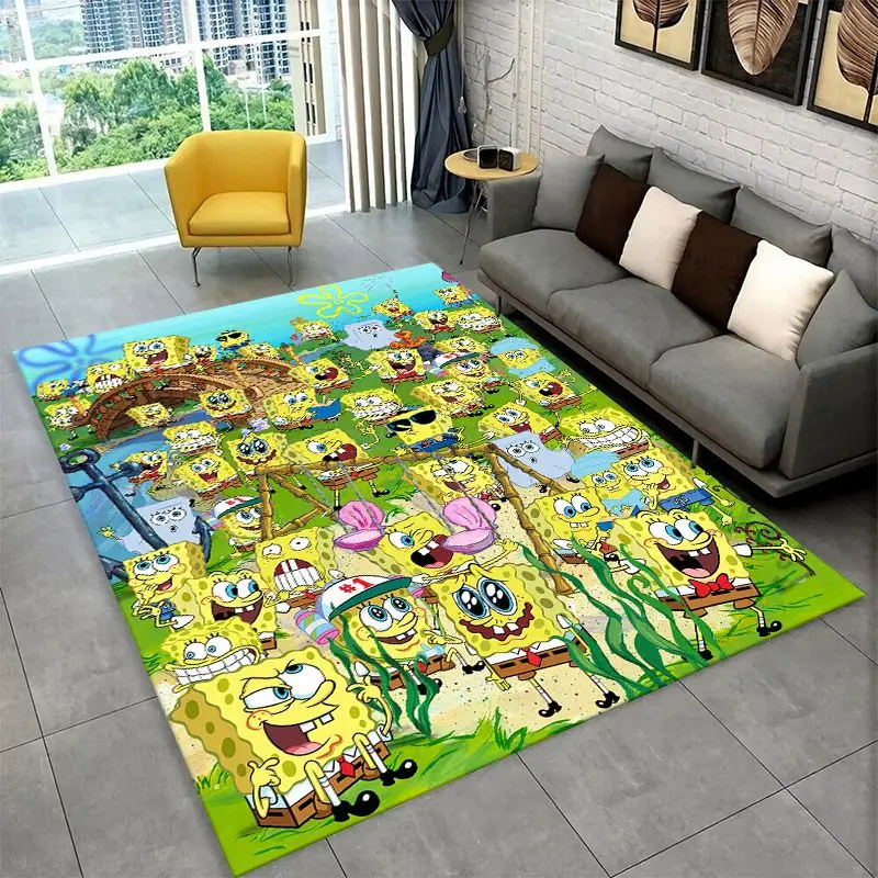 Cute S-SpongeBob Cartoon Non-Slip Area Rug for Living Room,Bedroom,Playroom,Soft Carpet Floor Mat Home Decor Rug Kids Room Gift