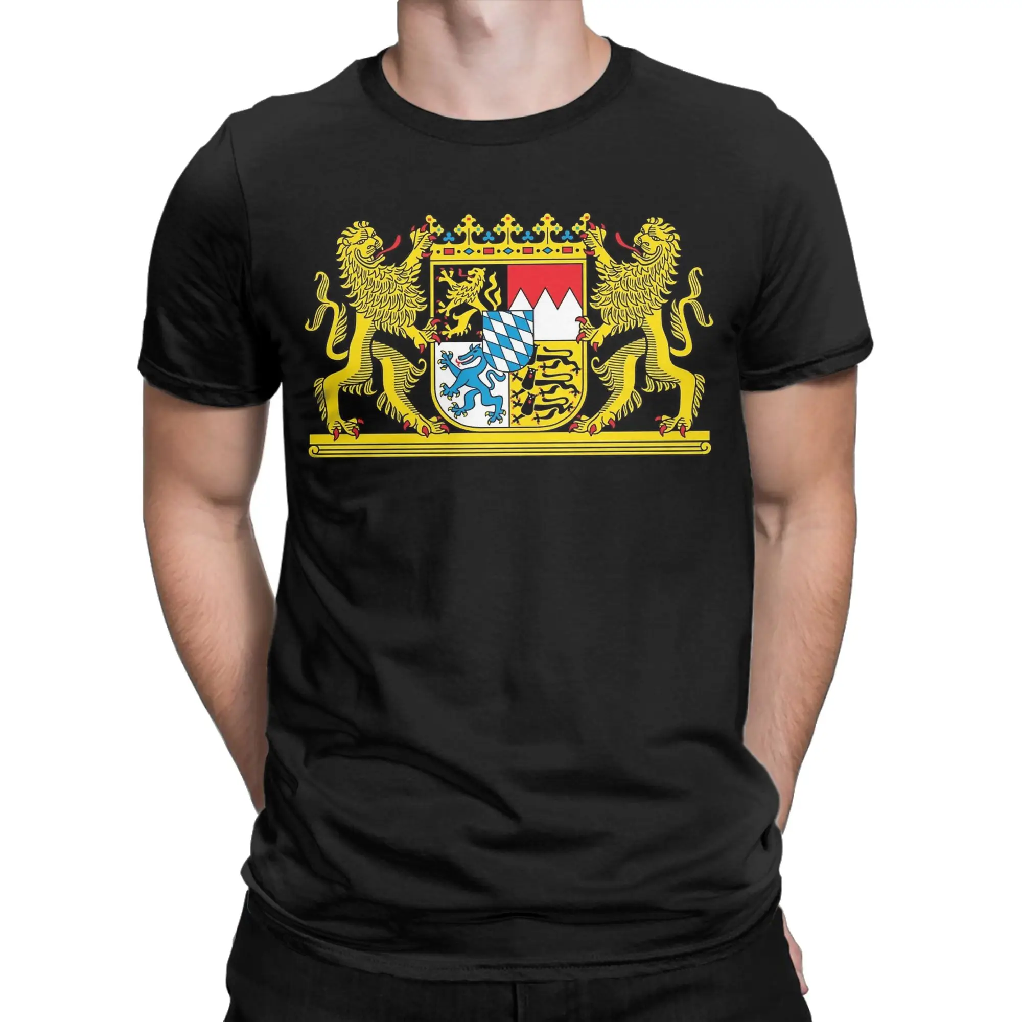 German Bavaria Flag Germany Deutschland T-Shirt Men Cotton Tops Priting  Round Neck Short Sleeve