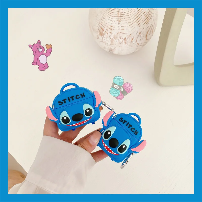 

For Airpods Pro 2 Case,Cute 3D Stitch Backpack Bag Shockproof Earphone Cover For Airpods 4 Case/Airpods 1/2/3/4 Case Funda