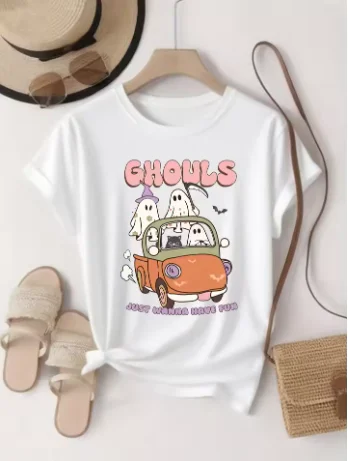 

Новая дышащая хлопковая женская футболка с короткими рукавами и принтом машинного мультфильма, женский топ